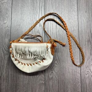 Vintage 1990s Leather Tassel Western Purse Hand Bag Cute Tan Cowgirl